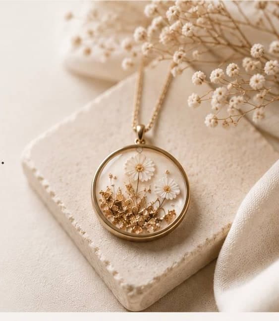 Handgefertigter Resin-Anhänger mit getrockneten Blüten