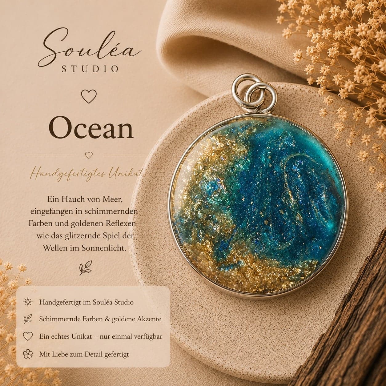 Ocean – Ein Hauch von Meer, eingefangen in schimmernden Blau- und Goldtönen.