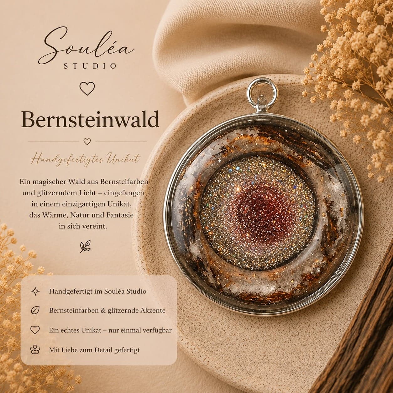 Bernsteinwald – Handgefertigtes Unikat aus Baumrinde & Sand