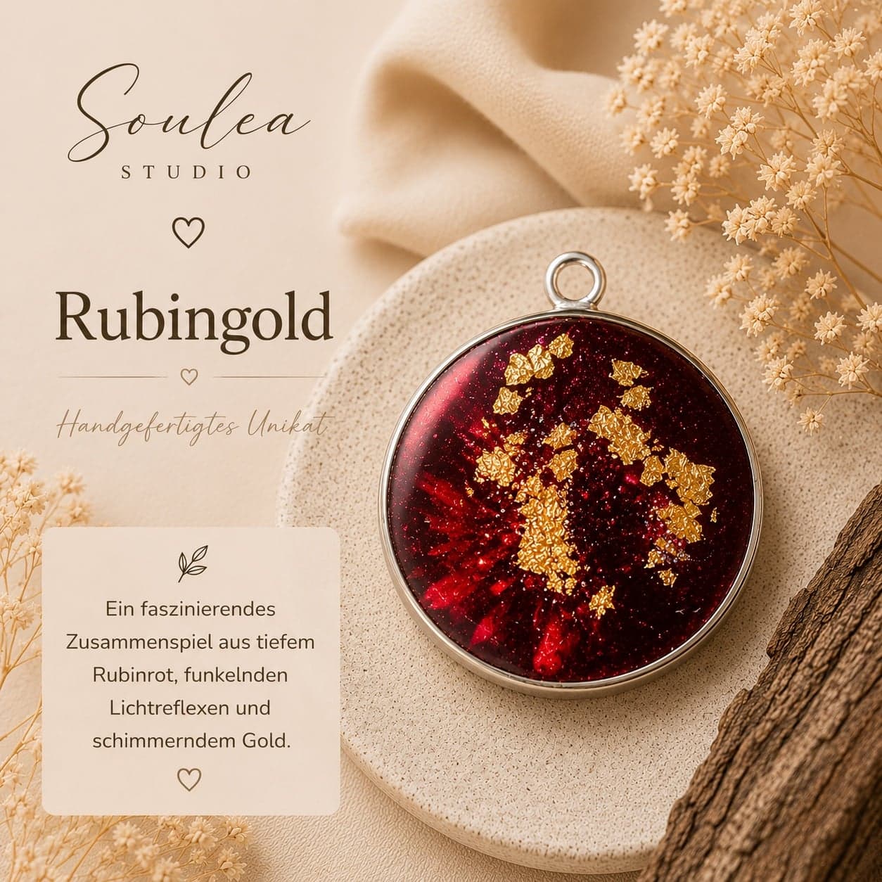 Rubingold – Rubinrote Tiefe trifft auf goldenen Glanz.